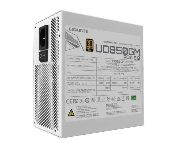 ספק כוח Gigabyte UD850GM PG5 WHITE 850W 80 Plus Gold PCIE 5.0 תמונה 3