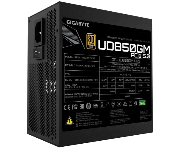 ספק כח  Gigabyte UD850GM PG rev2.0 5 850W 80 plus Gold PCIE 5 Modular תמונה 5