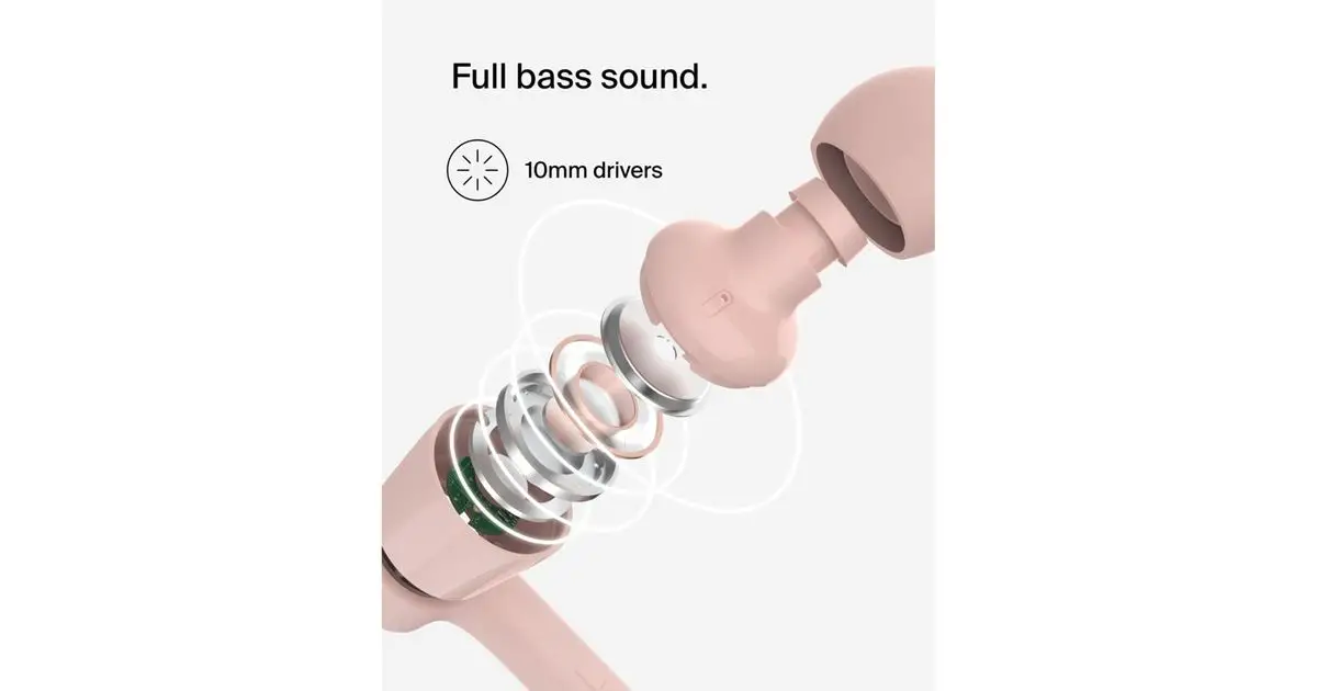 אוזניות חוטיות עם מיקרופון Belkin USB-C IPX5 Rating ורוד תמונה 5