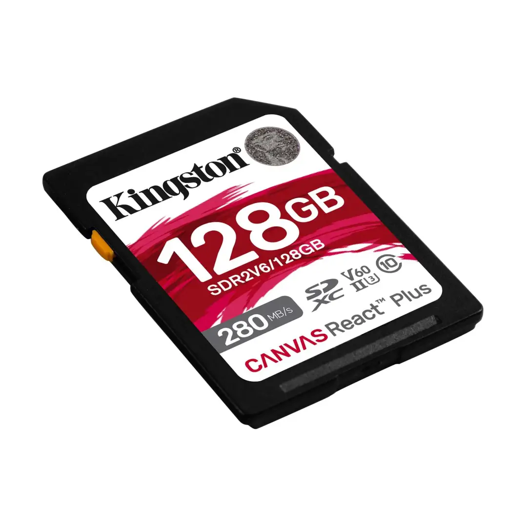Kingston 128GB Canvas React Plus SDXC UHS-II 280R 100W U3 V60 FHD 4K תמונה 2