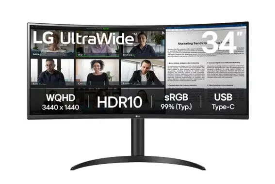 מסך מחשב קעור ‏34'' LG UltraWide QHD VA 100Hz