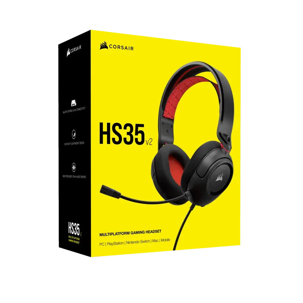 אוזניות חוטיות גיימינג CORSAIR HS35 v2 Multiplatform אדום תמונה 2
