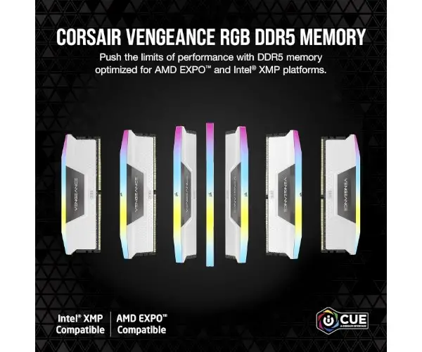 ז. לנייח CORSAIR VENGEANCE RGB 32GB 2x16GB DDR5 6400MHz C32 לבן תמונה 3