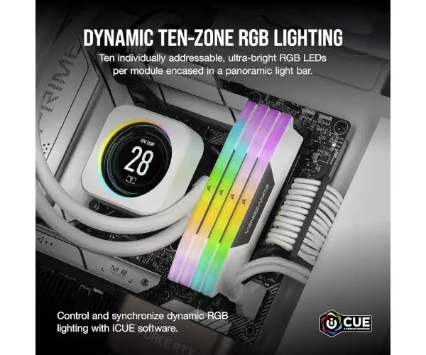 ז. לנייח CORSAIR VENGEANCE RGB 32GB 2x16GB DDR5 6400MHz C32 לבן תמונה 4