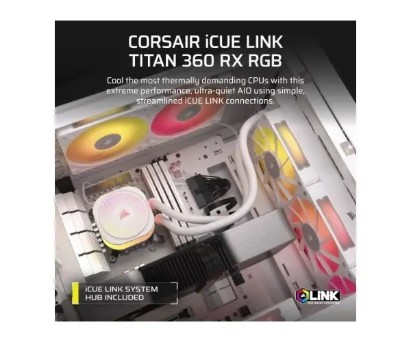 קירור נוזלי Corsair iCUE TITAN 360 RX RGB White 360mm AIO לבן תמונה 5