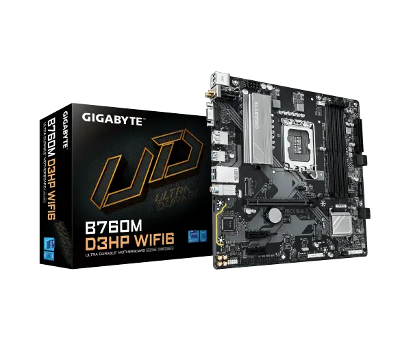 לוח אם תואם אינטל GIGABYTE B760M D3HP WIFI6 DDR5 mATX DP HDMI VGA LGA1700