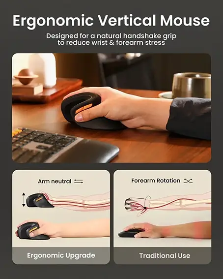 עכבר אלחוטי ורטיקלי ProtoArc EM11 NL Bluetooth Ergonomic שחור תמונה 3