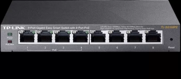 רכזת רשת  TP-Link Port Gigabit Easy Smart Switch with 4 Port POE TL-SG108PE