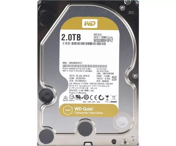 דיסק קשיח פנימי לנייח WD 2TB Gold 7200rpm 128MB 3.5